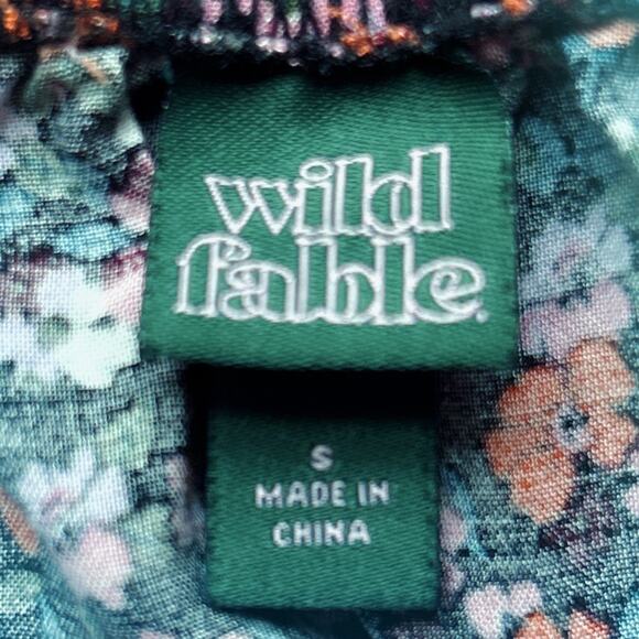 Wild Fable Black Floral Dress Puff Sleeves Key Hole Opening w/ Tie Size Small - Picture 7 of 8